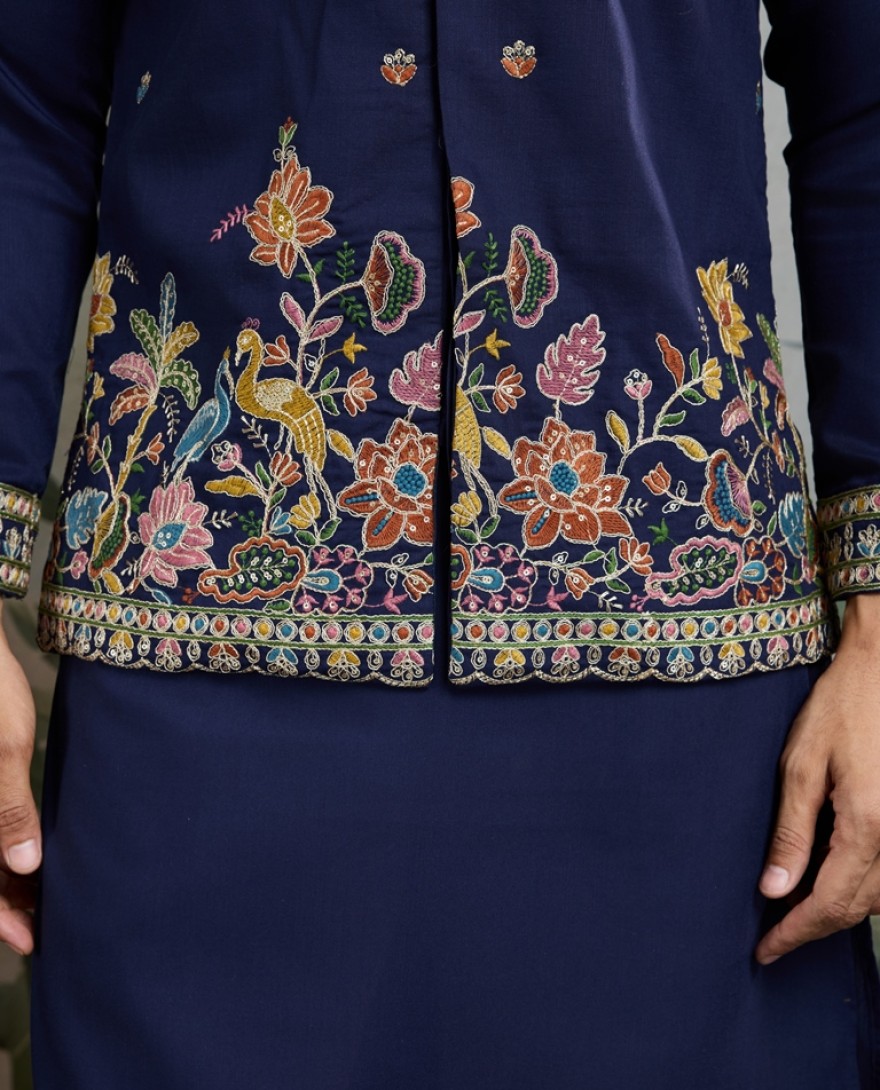 61234-navyblue - Stylish Navy Men's Kurta Koti Set – Elegant & Trendy